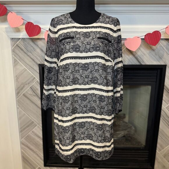 J Crew Black & White Lace Pattern Long Sleeve‎ Shift Dress size 6 - Picture 1 of 3
